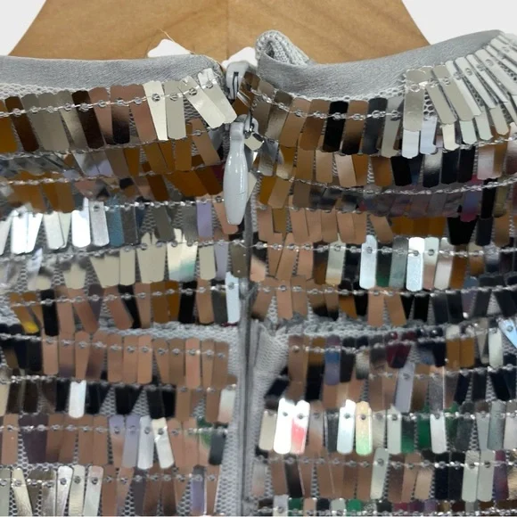 Simon Miller Silver Sequin Sculpty High Collar Maxi Dress Size 12 - Picture 7 of 11